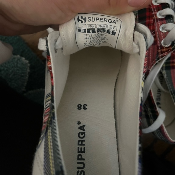 Superga size 38 (7.5 W) red & black plaid platform sneakers - Picture 5 of 5